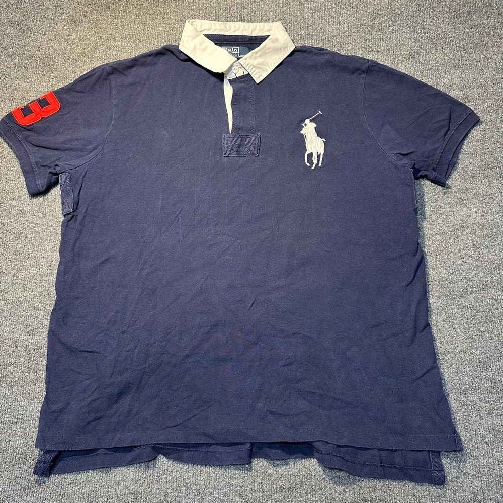 Vintage Polo Ralph Lauren Shirt Men Navy Blue Big Pony Polo Size XXL 2XL